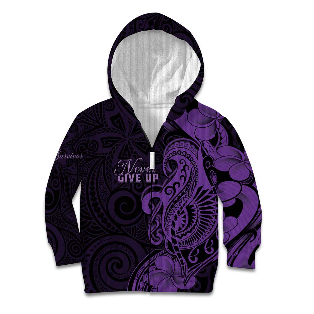Personalised Lupus Warrior Kid Hoodie Never Give Up Polynesian Style LT05 Zip Hoodie Purple - Polynesian Pride