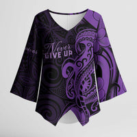 Personalised Lupus Warrior Kimono Sleeve Blouse Never Give Up Polynesian Style LT05 Female Purple - Polynesian Pride