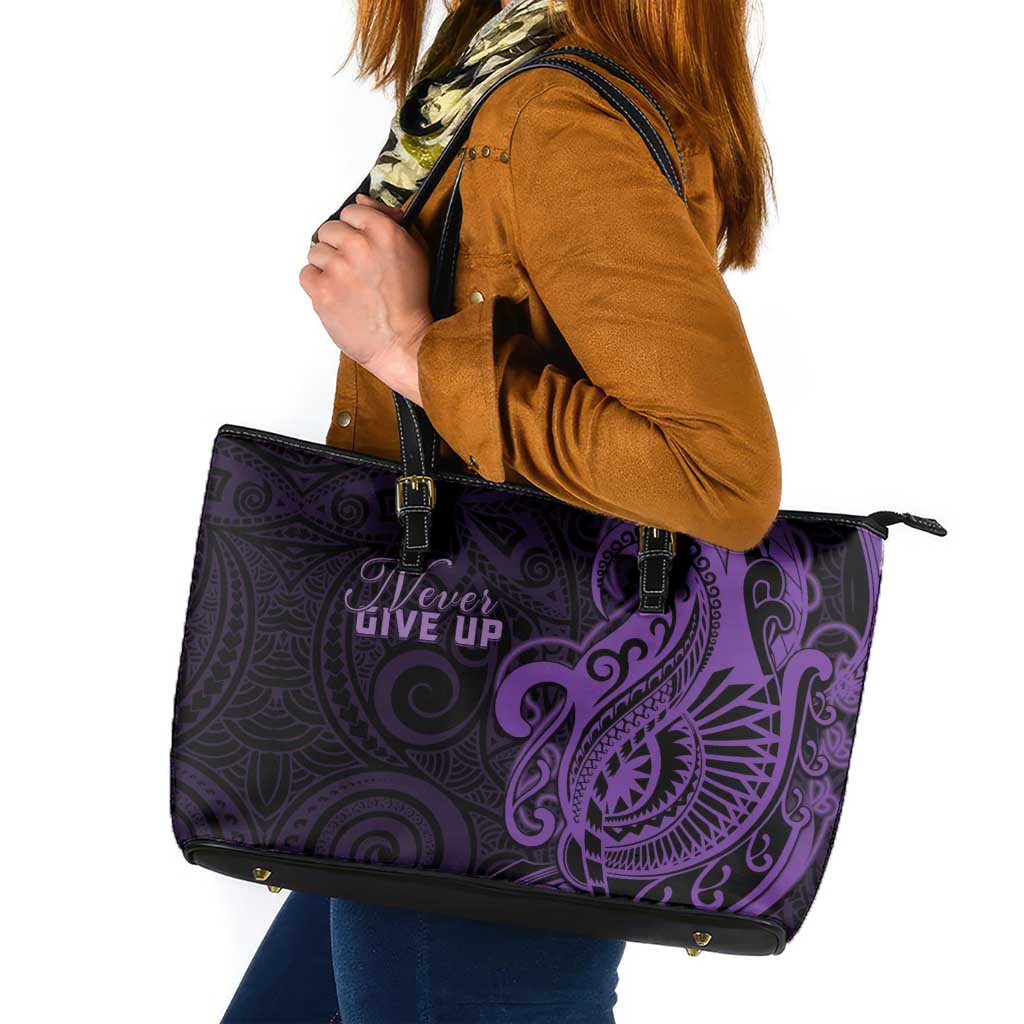 Lupus Warrior Leather Tote Bag Never Give Up Polynesian Style LT05 Purple - Polynesian Pride