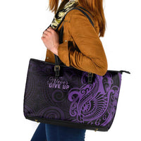 Lupus Warrior Leather Tote Bag Never Give Up Polynesian Style LT05 Purple - Polynesian Pride