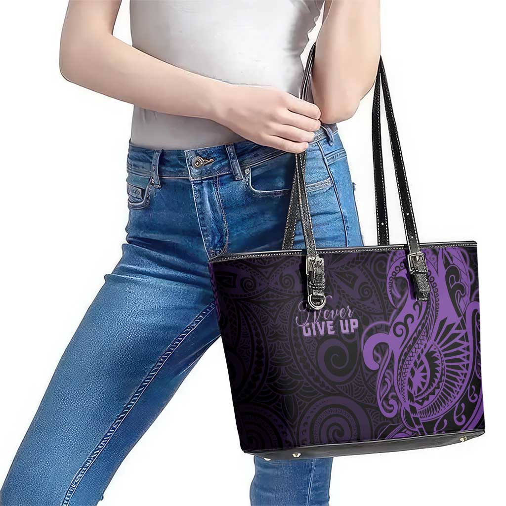Lupus Warrior Leather Tote Bag Never Give Up Polynesian Style LT05 - Polynesian Pride