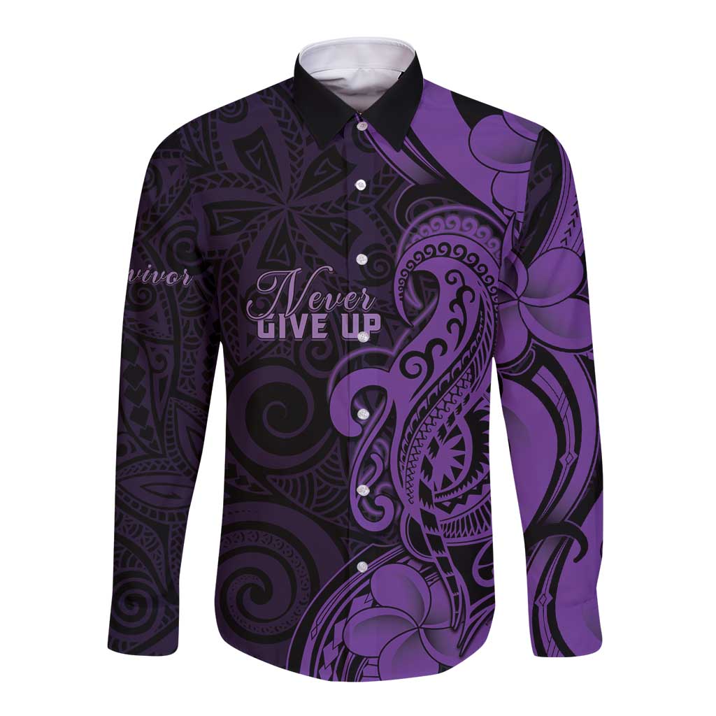 Personalised Lupus Warrior Long Sleeve Button Shirt Never Give Up Polynesian Style LT05 Unisex Purple - Polynesian Pride