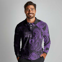 Personalised Lupus Warrior Long Sleeve Polo Shirt Never Give Up Polynesian Style LT05 - Polynesian Pride