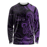 Personalised Lupus Warrior Long Sleeve Shirt Never Give Up Polynesian Style LT05 Unisex Purple - Polynesian Pride