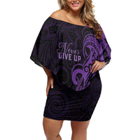Personalised Lupus Warrior Off Shoulder Short Dress Never Give Up Polynesian Style LT05 Women Purple - Polynesian Pride