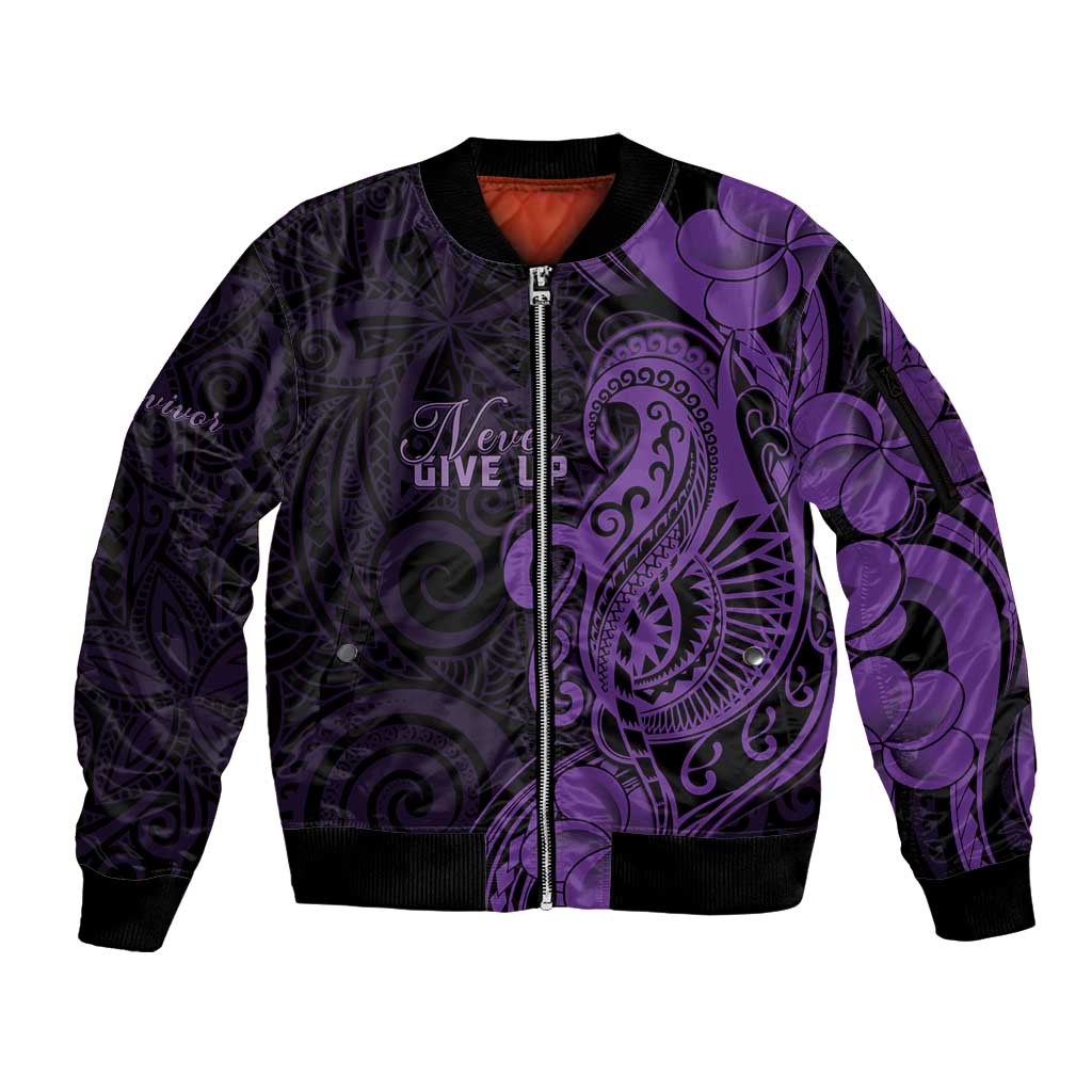 Personalised Lupus Warrior Sleeve Zip Bomber Jacket Never Give Up Polynesian Style LT05 Unisex Purple - Polynesian Pride