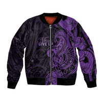 Personalised Lupus Warrior Sleeve Zip Bomber Jacket Never Give Up Polynesian Style LT05 Unisex Purple - Polynesian Pride