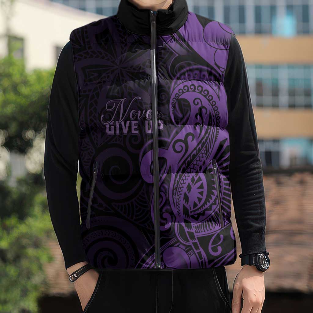 Personalised Lupus Warrior Sleeveless Puffer Jacket Never Give Up Polynesian Style LT05 - Polynesian Pride