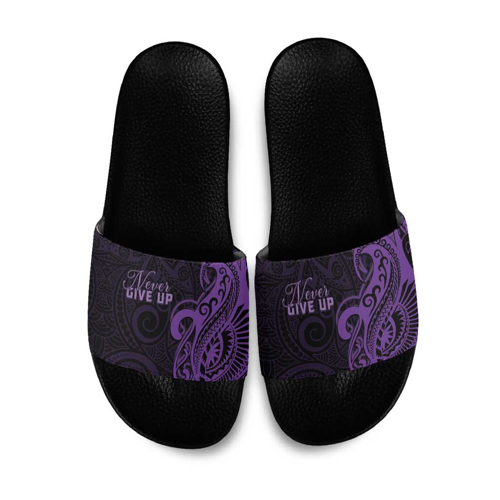 Lupus Warrior Slide Sandals Never Give Up Polynesian Style LT05 Purple - Polynesian Pride