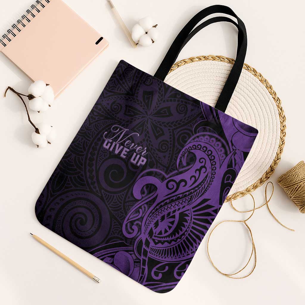 Lupus Warrior Tote Bag Never Give Up Polynesian Style LT05 Black Strap One Size Purple - Polynesian Pride