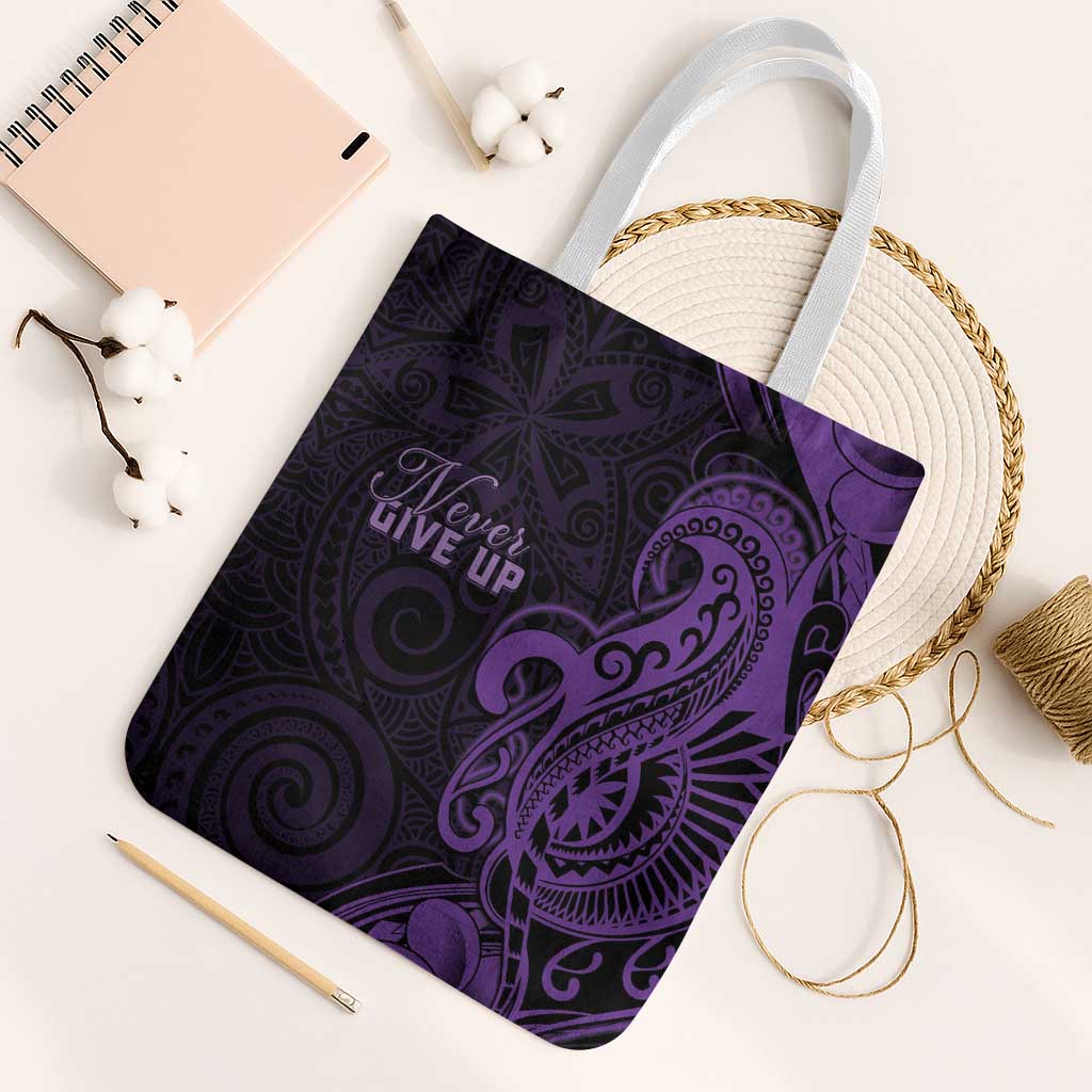 Lupus Warrior Tote Bag Never Give Up Polynesian Style LT05 White Strap One Size Purple - Polynesian Pride