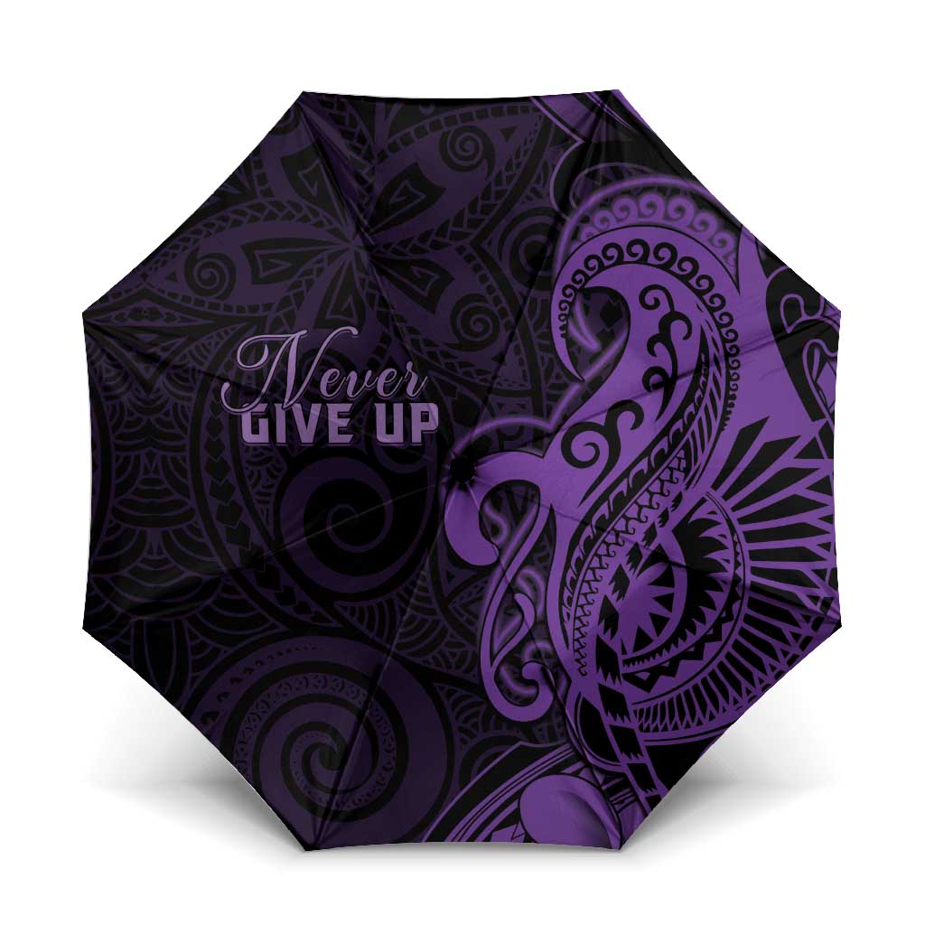 Lupus Warrior Umbrella Never Give Up Polynesian Style LT05 One Size Folded 11.42 inch Opened Diameter 37.4 inch Purple - Polynesian Pride