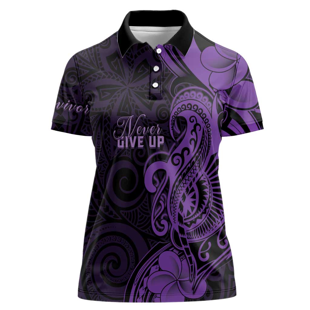 Personalised Lupus Warrior Women Polo Shirt Never Give Up Polynesian Style LT05 Female Purple - Polynesian Pride