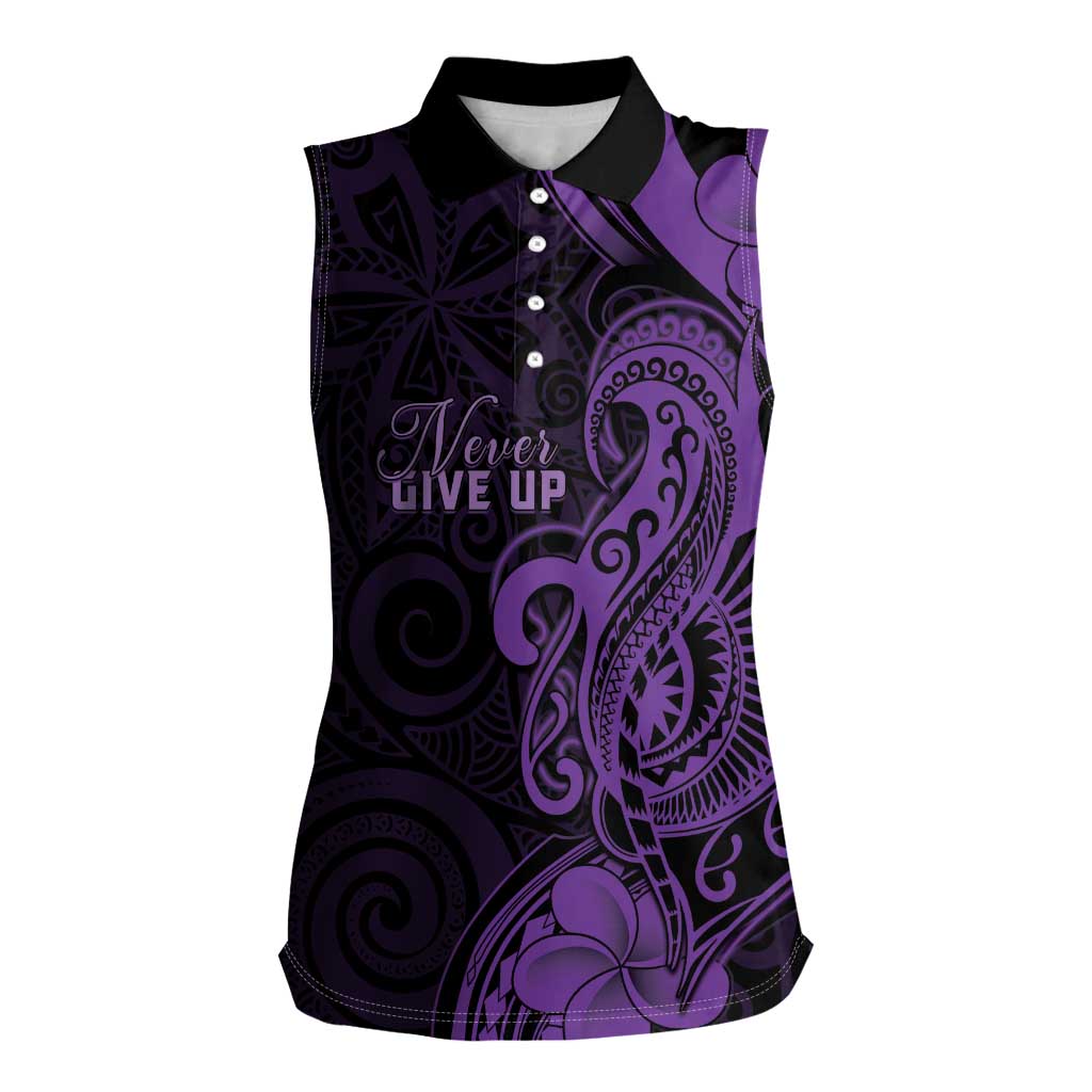 Personalised Lupus Warrior Women Sleeveless Polo Shirt Never Give Up Polynesian Style LT05 Female Purple - Polynesian Pride