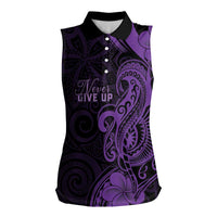 Personalised Lupus Warrior Women Sleeveless Polo Shirt Never Give Up Polynesian Style LT05 Female Purple - Polynesian Pride