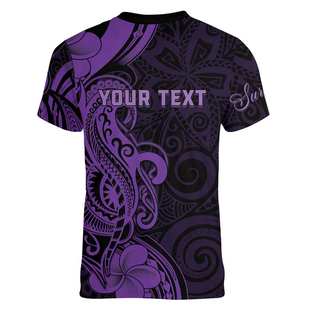 Personalised Lupus Warrior Women V-Neck T-Shirt Never Give Up Polynesian Style LT05 - Polynesian Pride