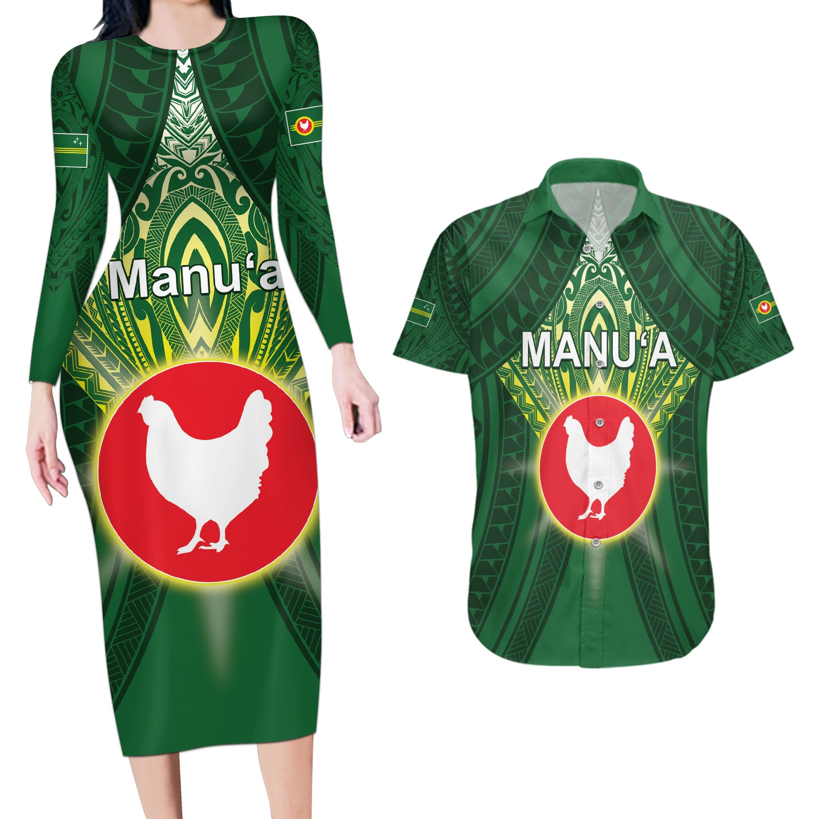 Personalized American Samoa Manu'a Cession Day Couples Matching Long Sleeve Bodycon Dress and Hawaiian Shirt With Polynesian Pattern