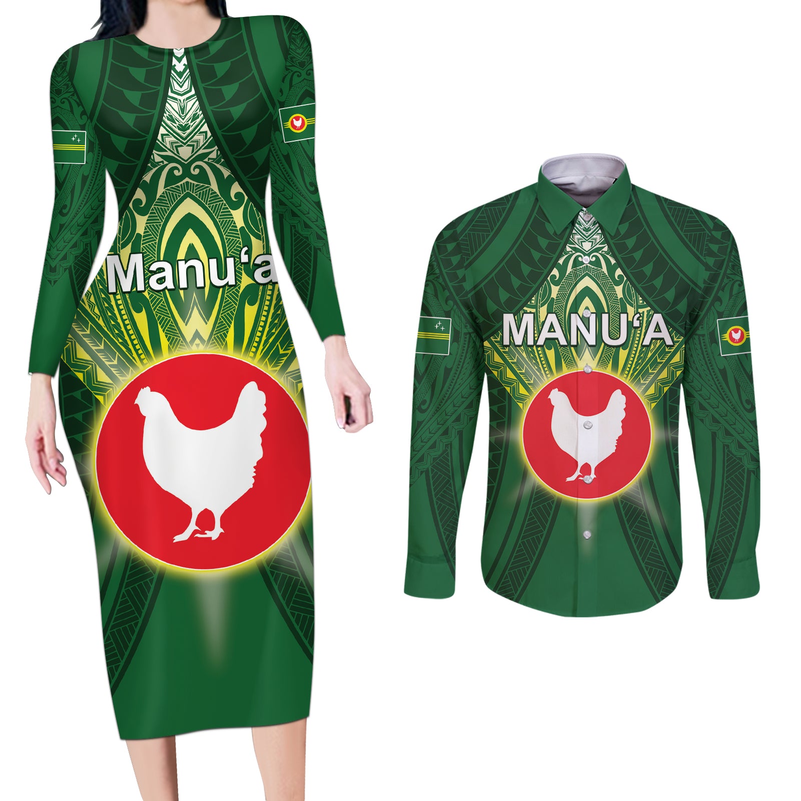 Personalized American Samoa Manu'a Cession Day Couples Matching Long Sleeve Bodycon Dress and Long Sleeve Button Shirt With Polynesian Pattern