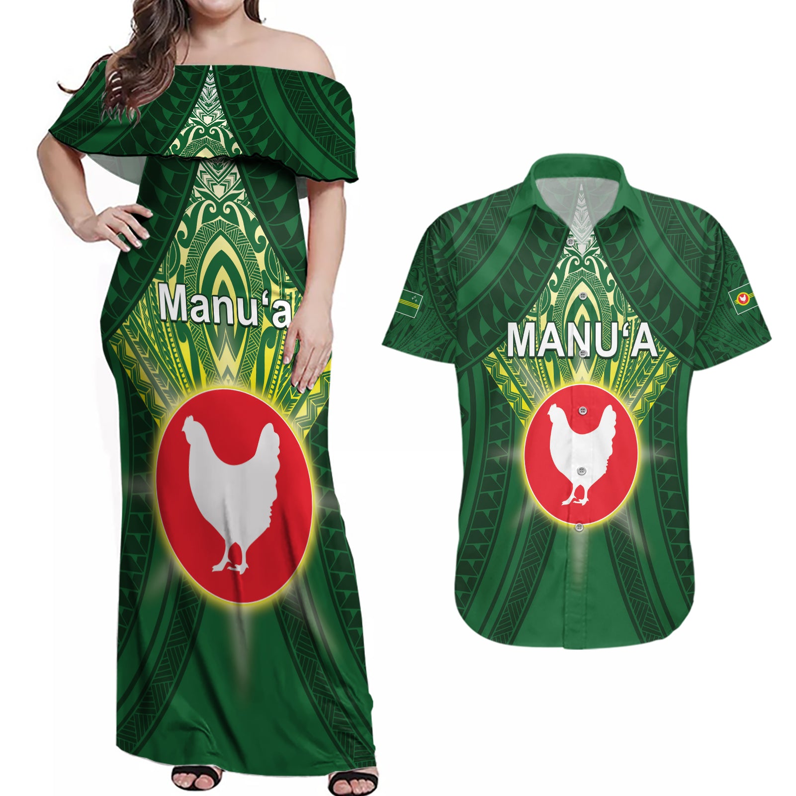 Personalized American Samoa Manu'a Cession Day Couples Matching Off Shoulder Maxi Dress and Hawaiian Shirt With Polynesian Pattern