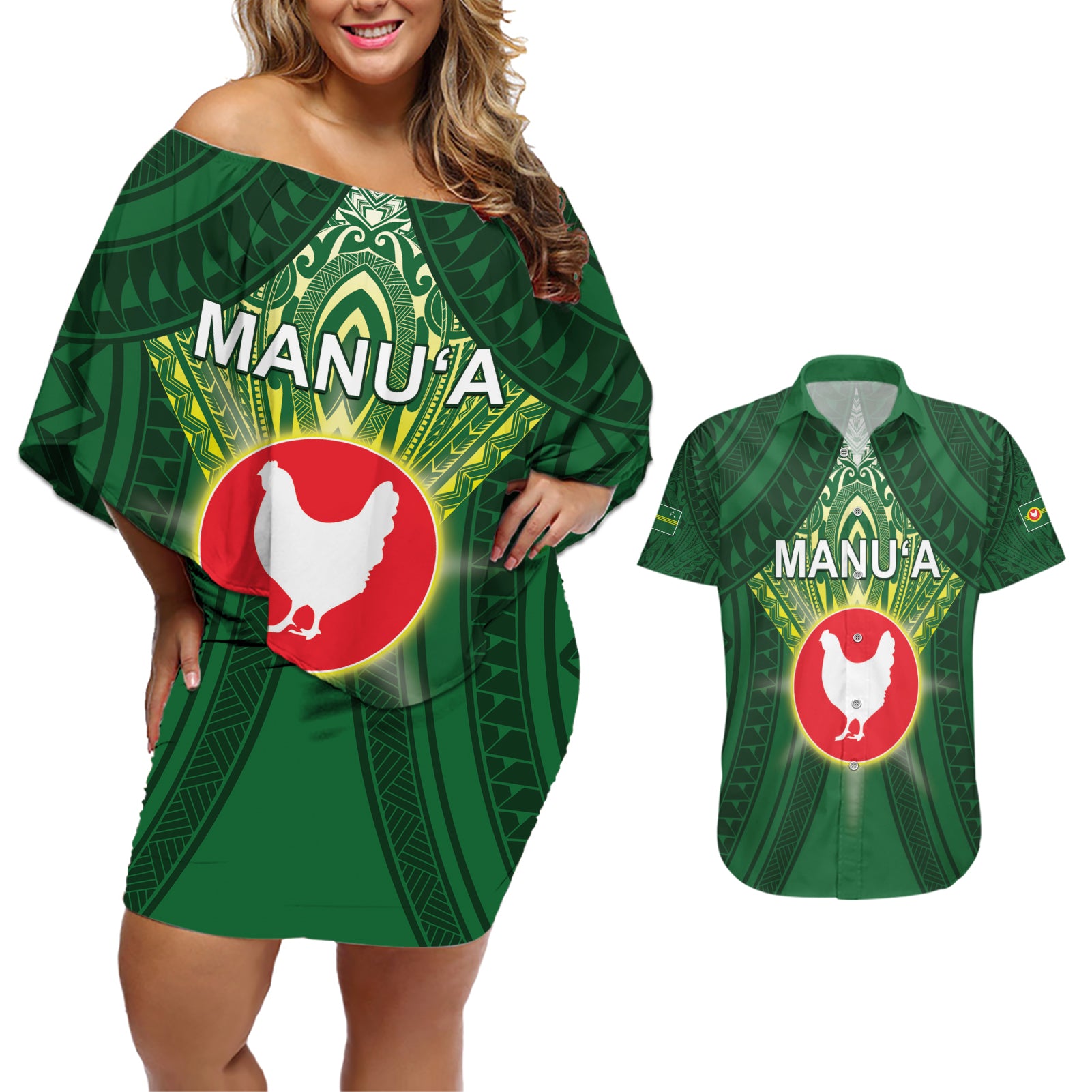 Personalized American Samoa Manu'a Cession Day Couples Matching Off Shoulder Short Dress and Hawaiian Shirt With Polynesian Pattern
