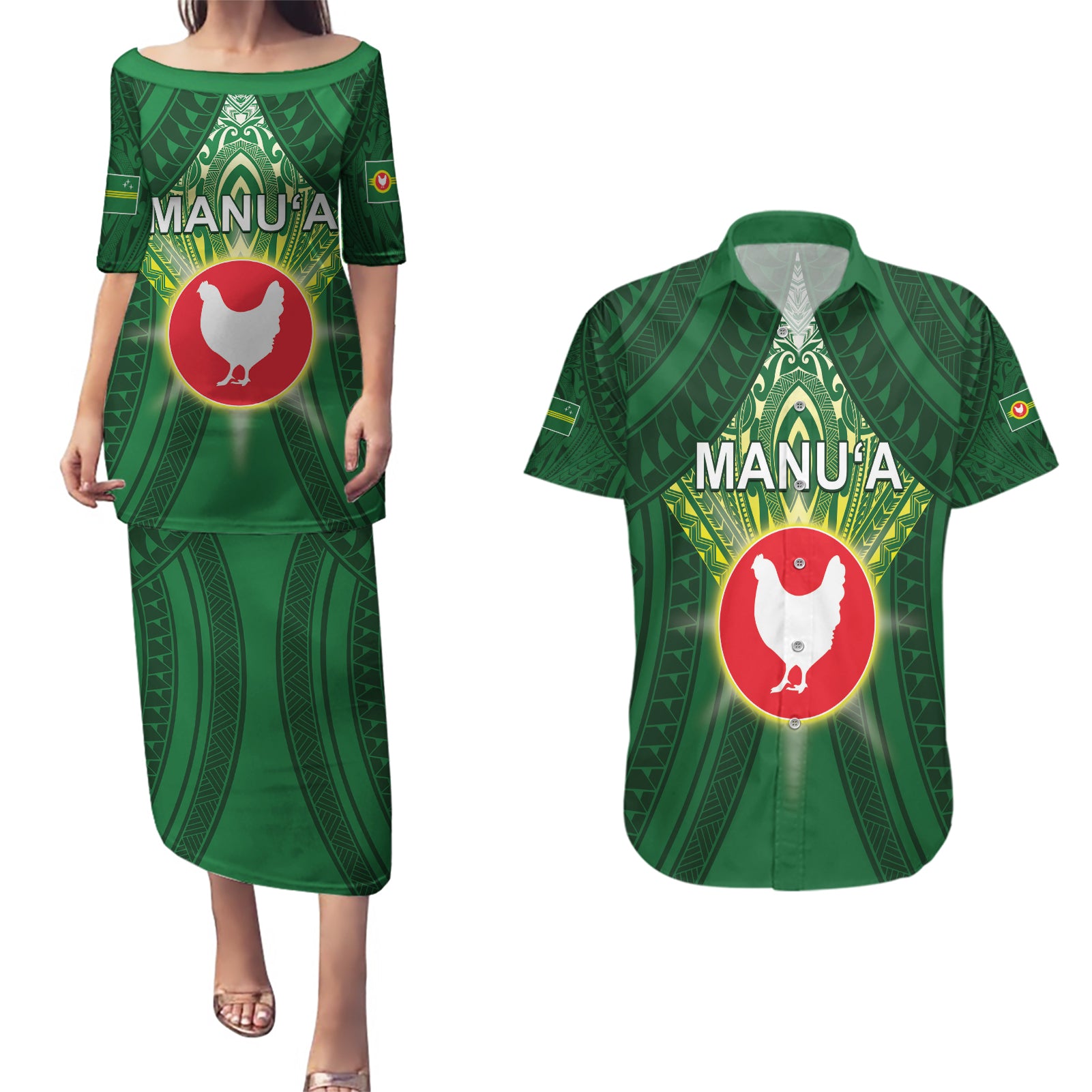 Personalized American Samoa Manu'a Cession Day Couples Matching Puletasi and Hawaiian Shirt With Polynesian Pattern