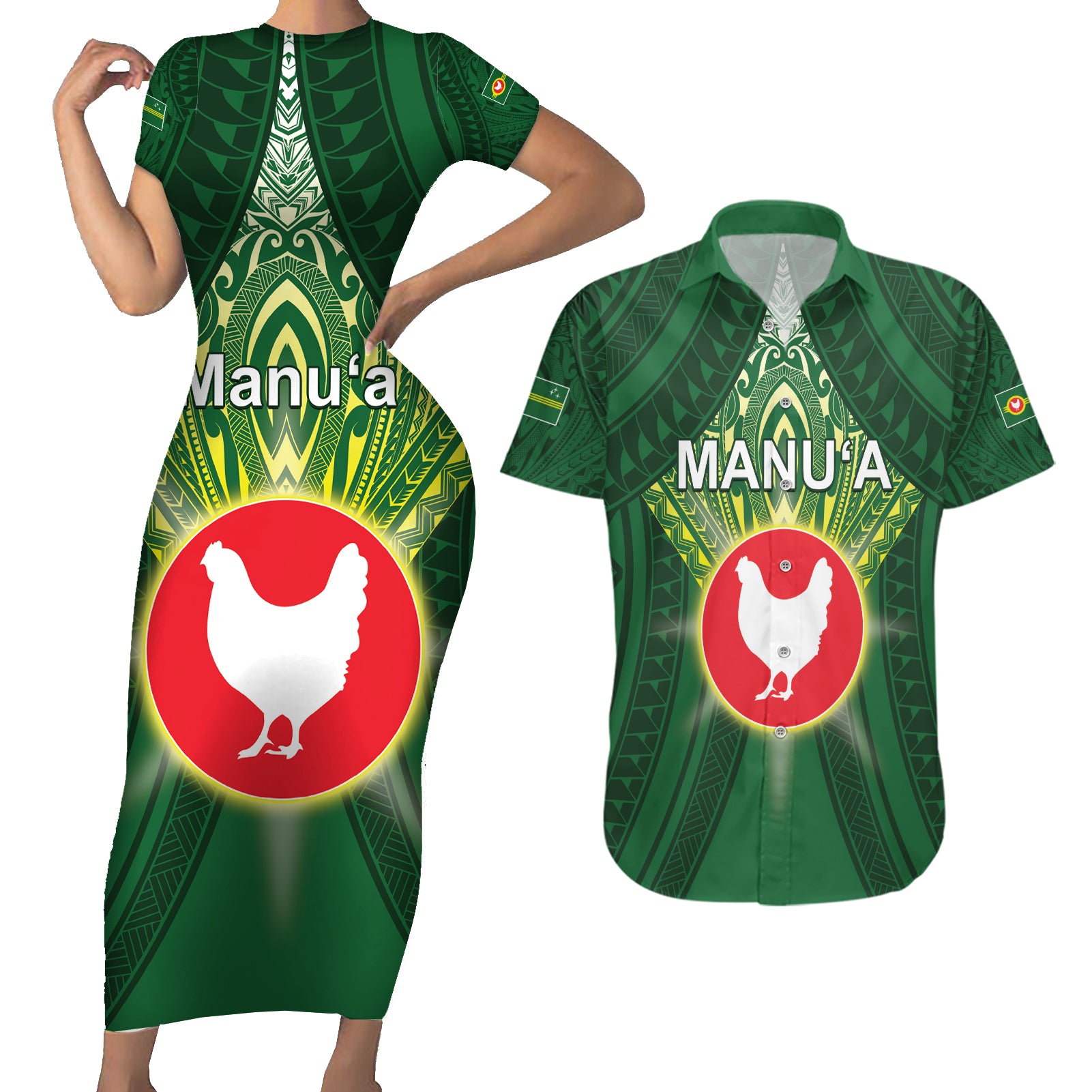 Personalized American Samoa Manu'a Cession Day Couples Matching Short Sleeve Bodycon Dress and Hawaiian Shirt With Polynesian Pattern