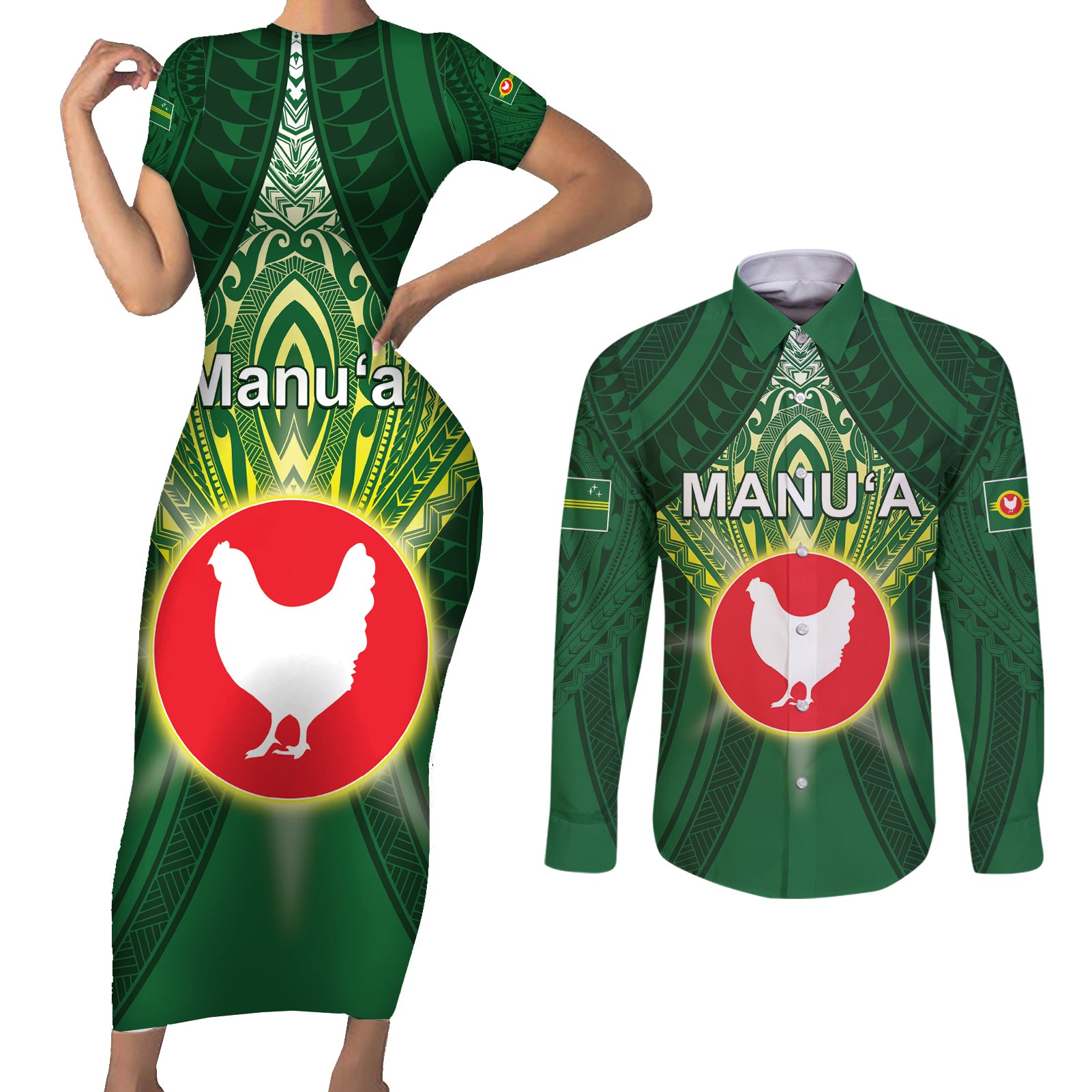 Personalized American Samoa Manu'a Cession Day Couples Matching Short Sleeve Bodycon Dress and Long Sleeve Button Shirt With Polynesian Pattern