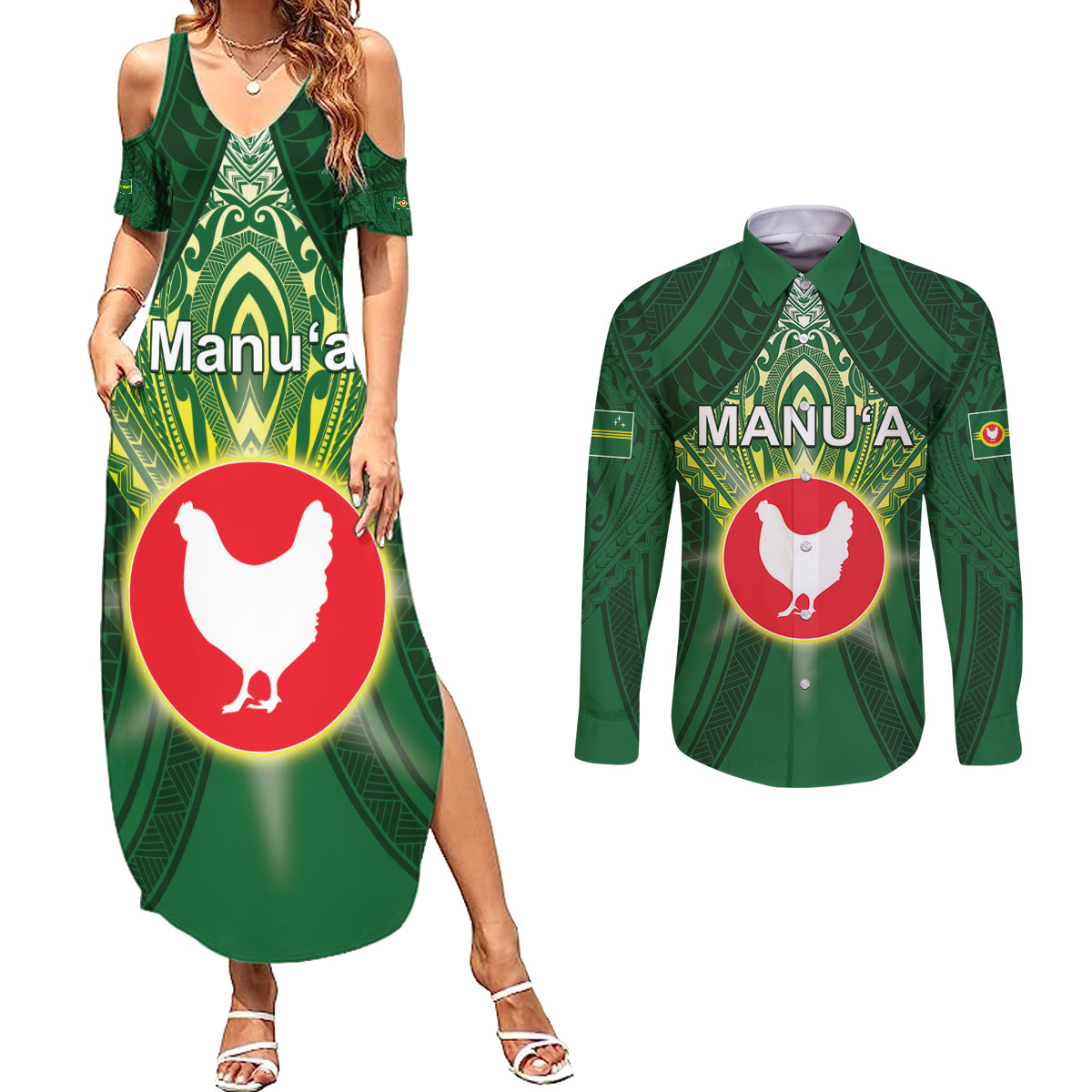 Personalized American Samoa Manu'a Cession Day Couples Matching Summer Maxi Dress and Long Sleeve Button Shirt With Polynesian Pattern