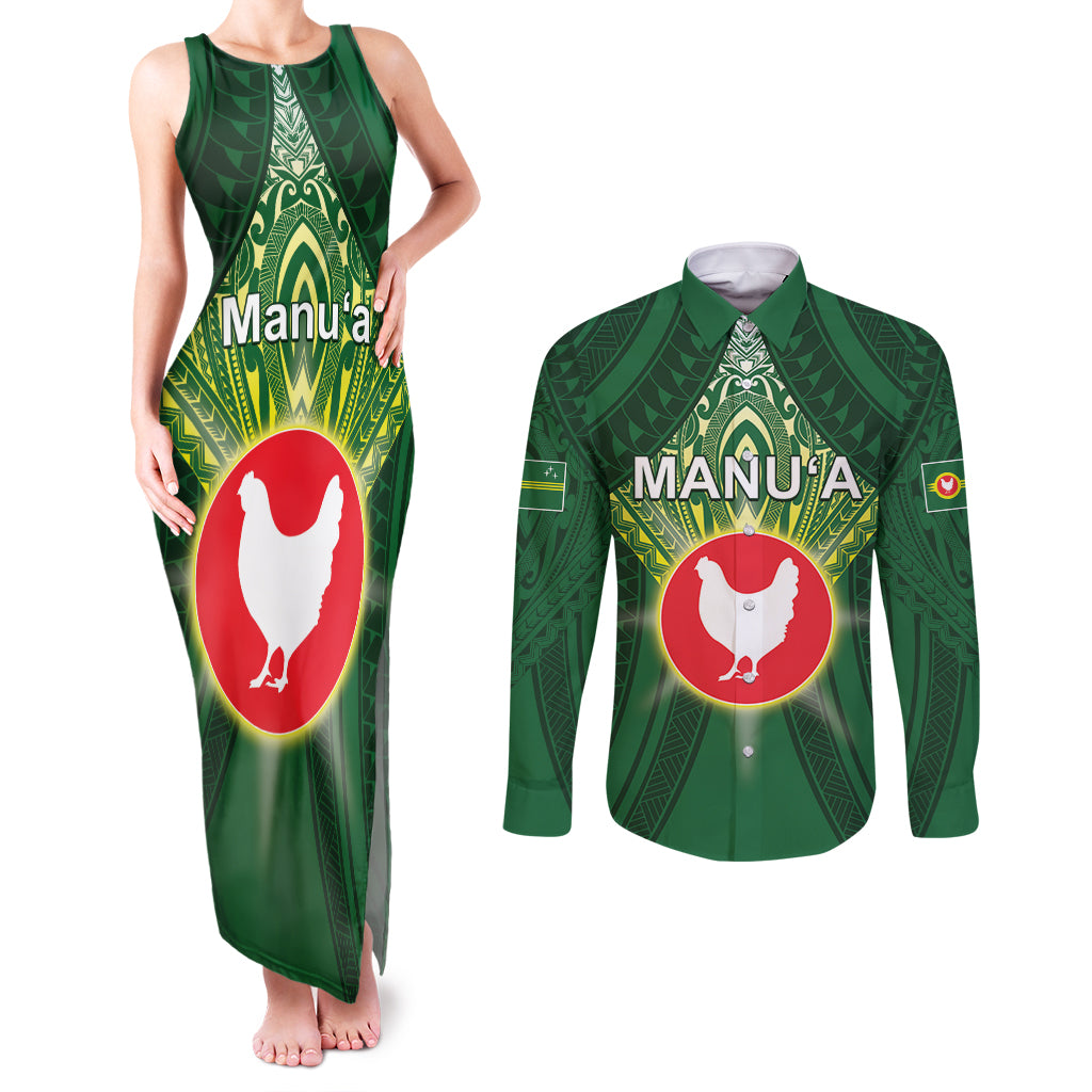 Personalized American Samoa Manu'a Cession Day Couples Matching Tank Maxi Dress and Long Sleeve Button Shirt With Polynesian Pattern