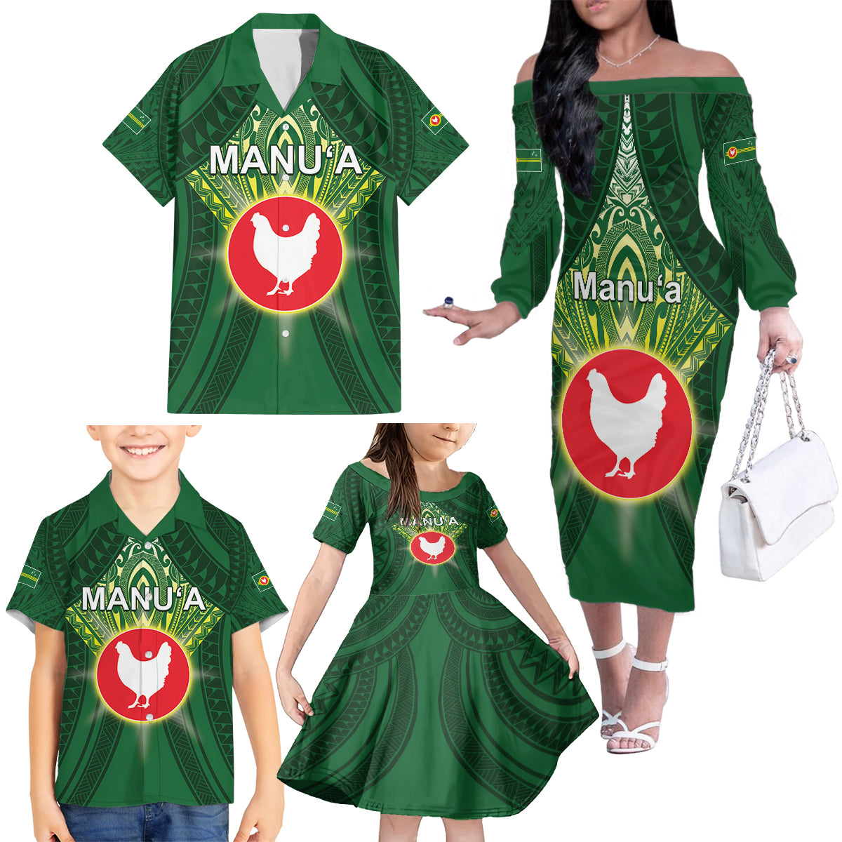 Personalized American Samoa Manu'a Cession Day Family Matching Off The Shoulder Long Sleeve Dress and Hawaiian Shirt With Polynesian Pattern