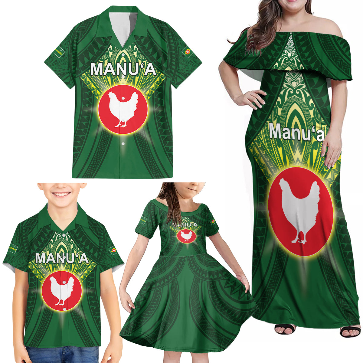 Personalized American Samoa Manu'a Cession Day Family Matching Off Shoulder Maxi Dress and Hawaiian Shirt With Polynesian Pattern