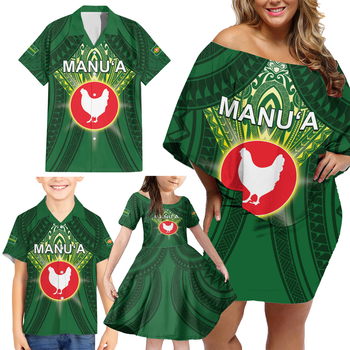 Personalized American Samoa Manu'a Cession Day Family Matching Off Shoulder Short Dress and Hawaiian Shirt With Polynesian Pattern