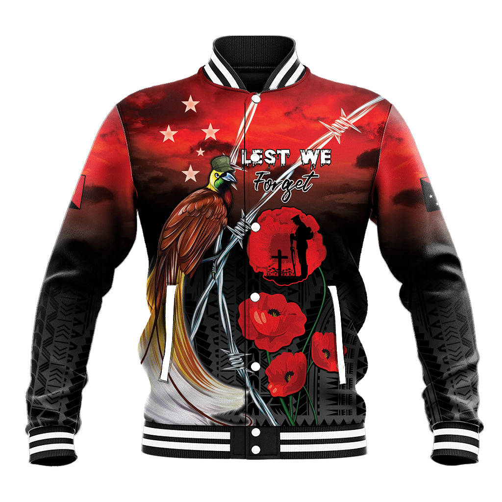 Papua New Guinea Remembrance Day Baseball Jacket Lest We Forget LT05 Unisex Red - Polynesian Pride