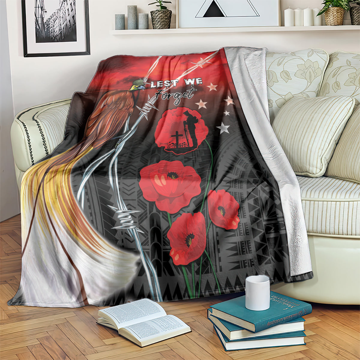 Papua New Guinea Remembrance Day Blanket Lest We Forget LT05 Red - Polynesian Pride