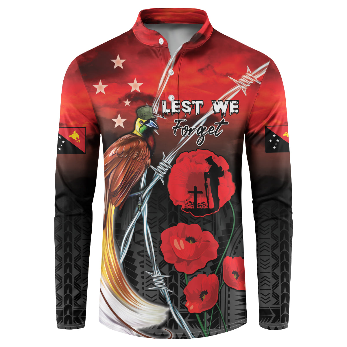 Papua New Guinea Remembrance Day Button Sweatshirt Lest We Forget LT05 Red - Polynesian Pride