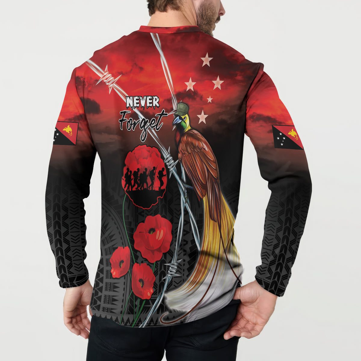 Papua New Guinea Remembrance Day Button Sweatshirt Lest We Forget LT05 - Polynesian Pride
