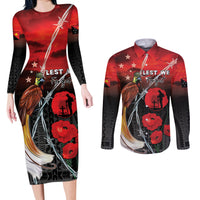 Papua New Guinea Remembrance Day Couples Matching Long Sleeve Bodycon Dress and Long Sleeve Button Shirt Lest We Forget LT05 Red - Polynesian Pride
