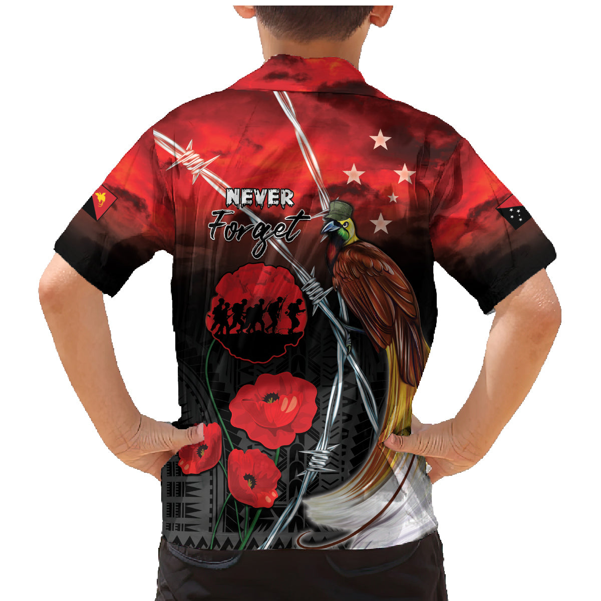 Papua New Guinea Remembrance Day Family Matching Mermaid Dress and Hawaiian Shirt Lest We Forget