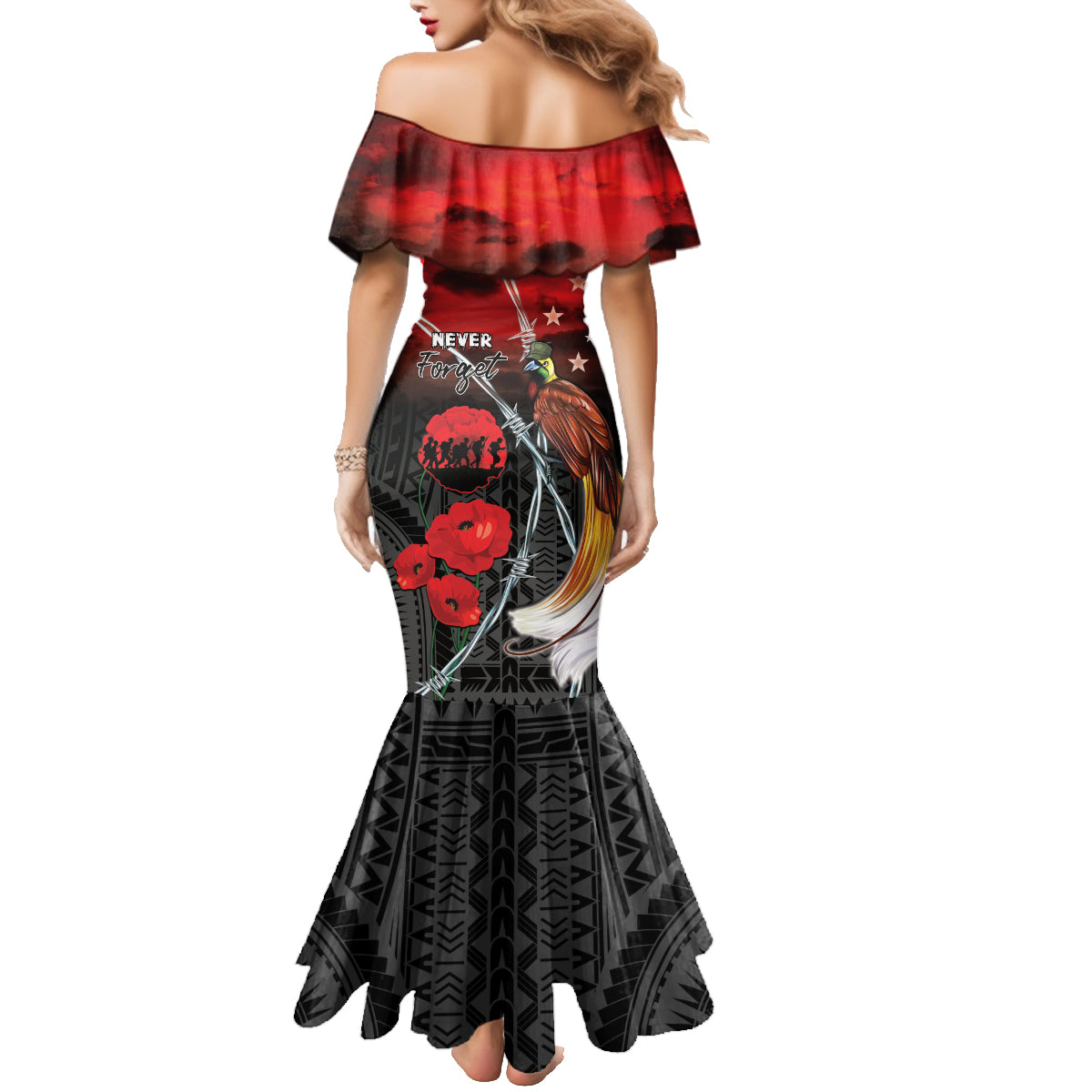 Papua New Guinea Remembrance Day Family Matching Mermaid Dress and Hawaiian Shirt Lest We Forget