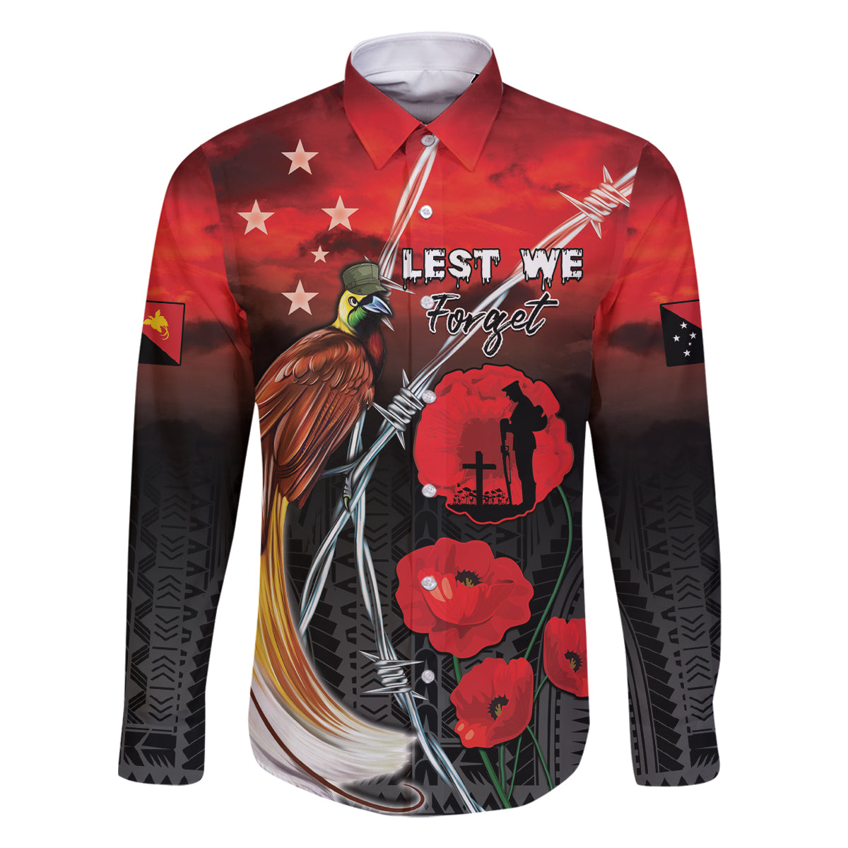 Papua New Guinea Remembrance Day Family Matching Off Shoulder Maxi Dress and Hawaiian Shirt Lest We Forget
