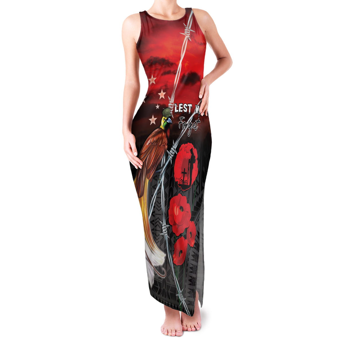 Papua New Guinea Remembrance Day Family Matching Tank Maxi Dress and Hawaiian Shirt Lest We Forget
