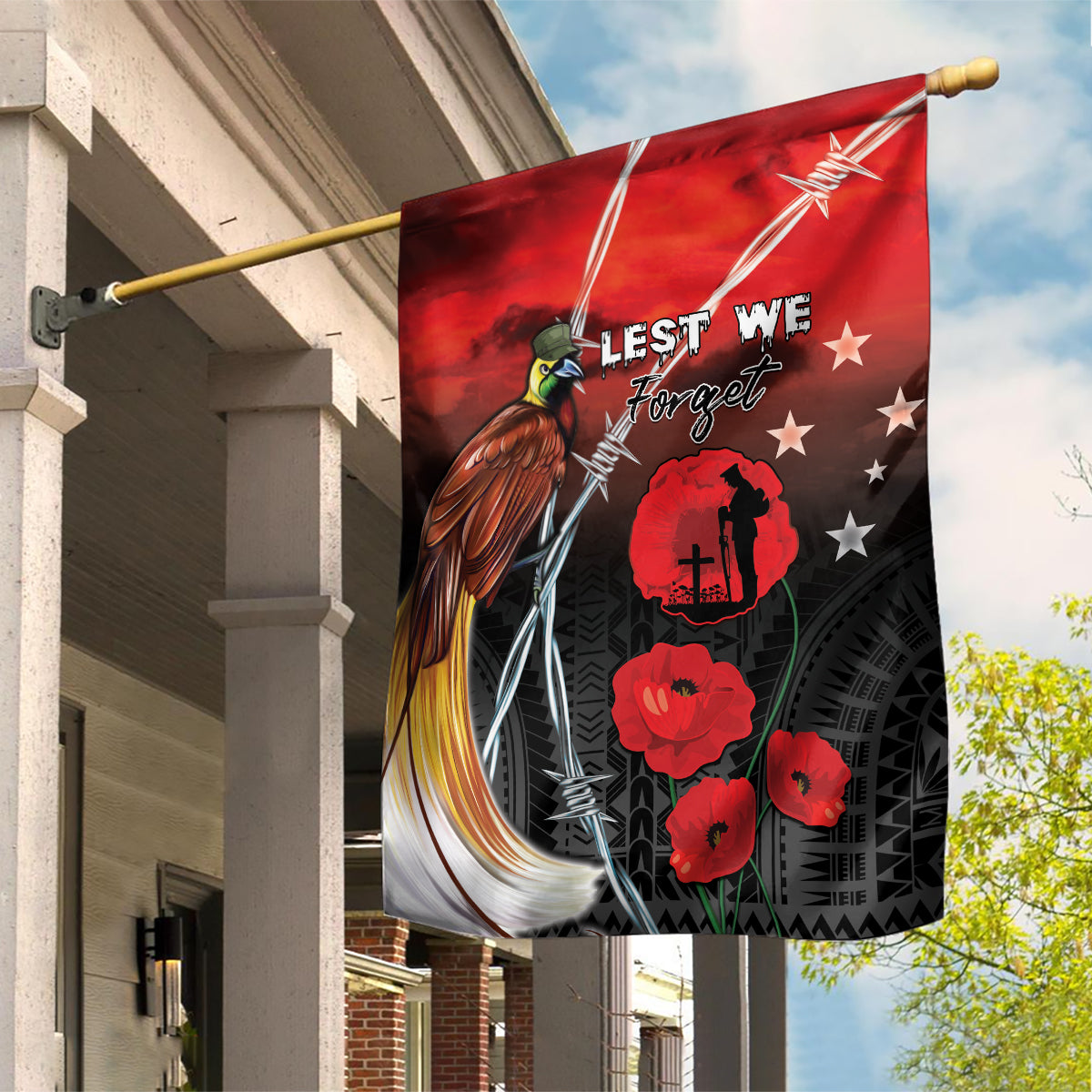 Papua New Guinea Remembrance Day Garden Flag Lest We Forget LT05 House Flag Red - Polynesian Pride