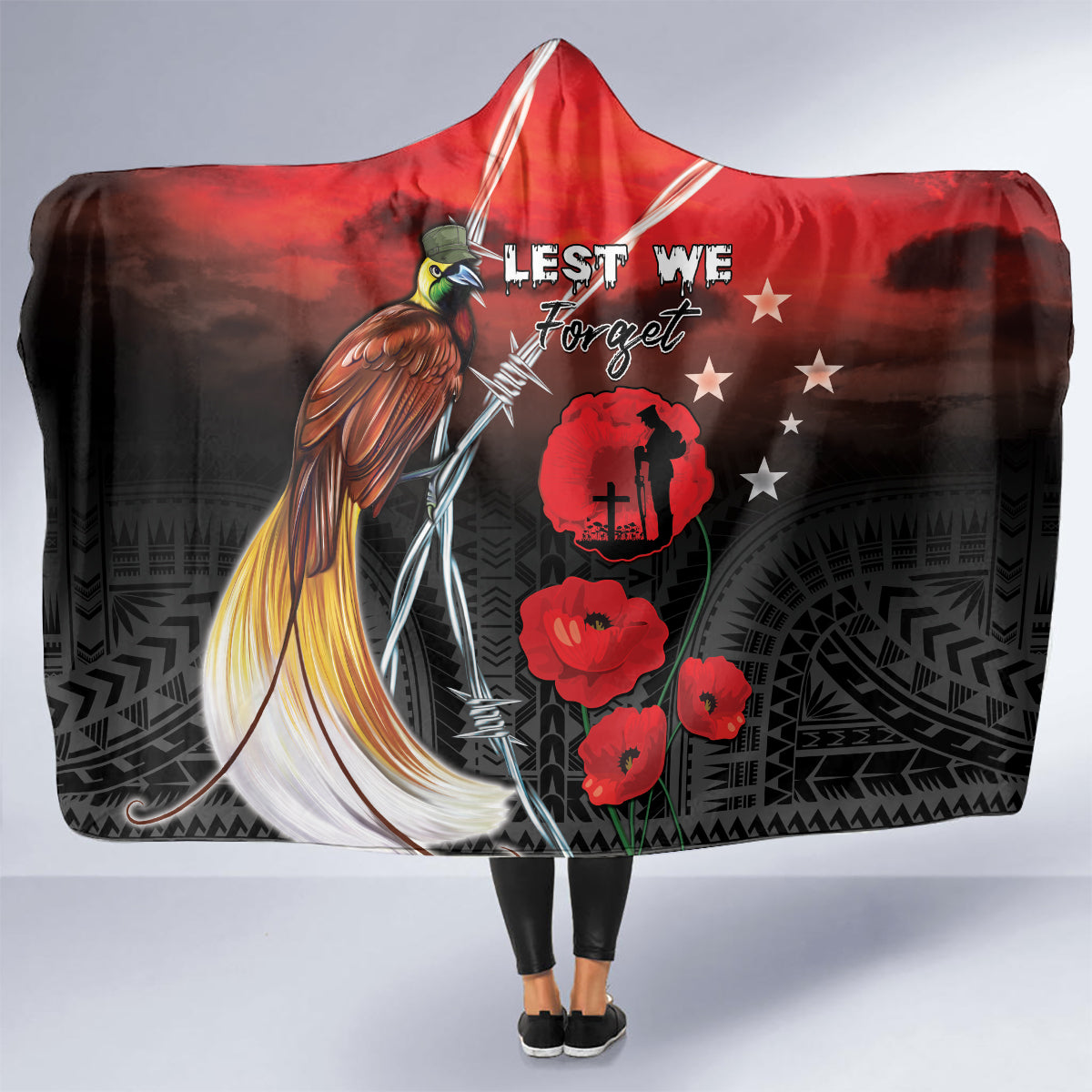 Papua New Guinea Remembrance Day Hooded Blanket Lest We Forget LT05 - Polynesian Pride