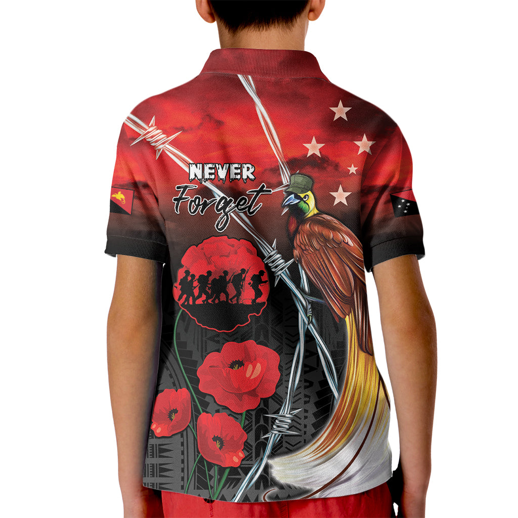Papua New Guinea Remembrance Day Kid Polo Shirt Lest We Forget