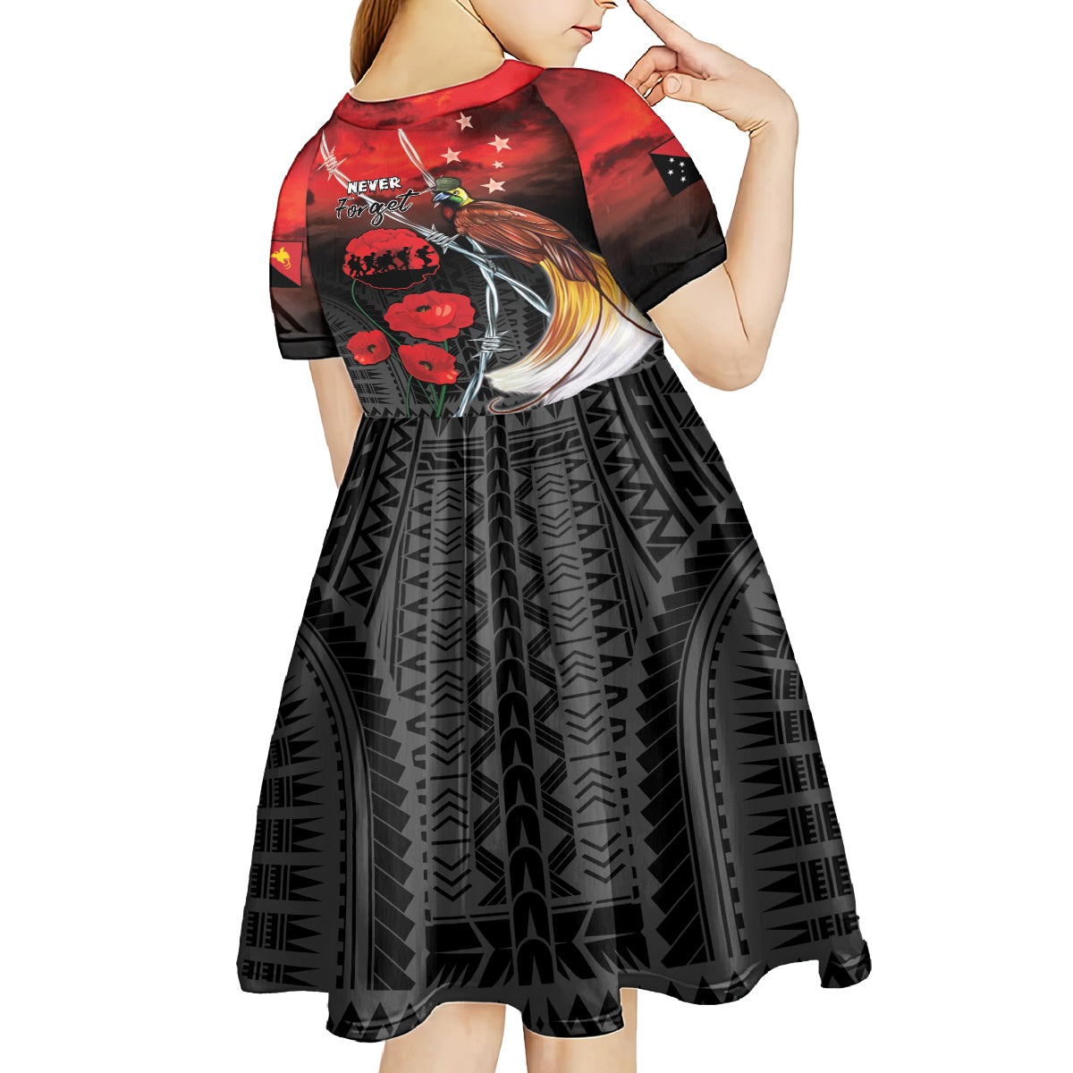 Papua New Guinea Remembrance Day Kid Short Sleeve Dress Lest We Forget
