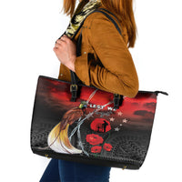 Papua New Guinea Remembrance Day Leather Tote Bag Lest We Forget LT05 Red - Polynesian Pride