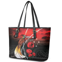 Papua New Guinea Remembrance Day Leather Tote Bag Lest We Forget LT05 - Polynesian Pride