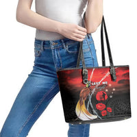 Papua New Guinea Remembrance Day Leather Tote Bag Lest We Forget LT05 - Polynesian Pride