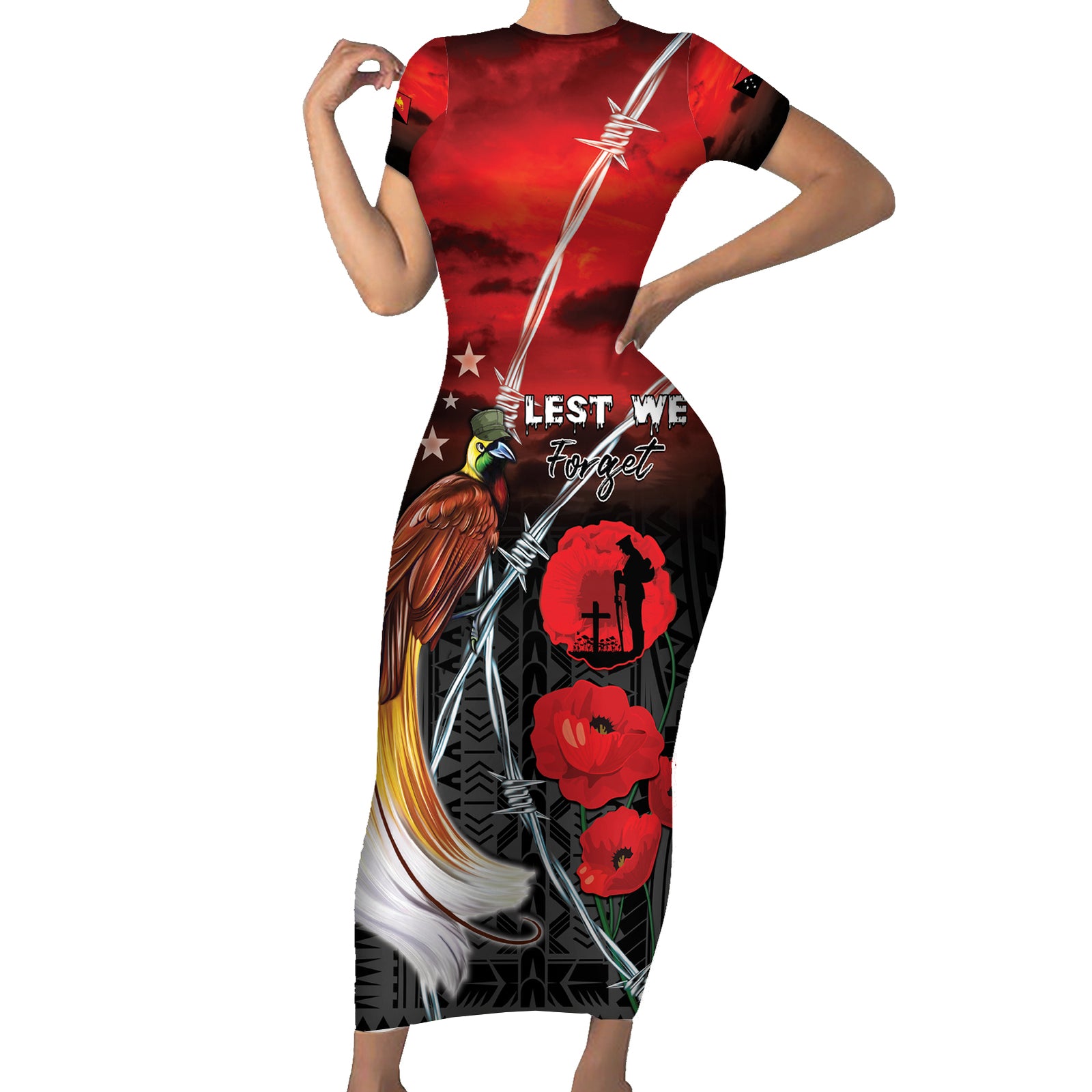 Papua New Guinea Remembrance Day Short Sleeve Bodycon Dress Lest We Forget