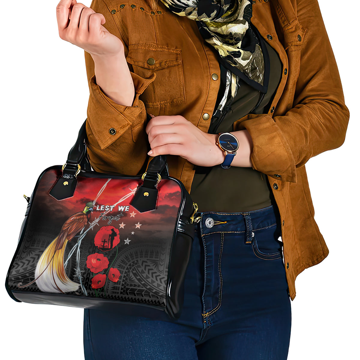 Papua New Guinea Remembrance Day Shoulder Handbag Lest We Forget